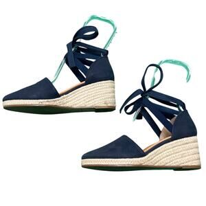 Corso Como Women's Navy Leather Romley2 Wedge Sandal Espadrille Size 5.5M
